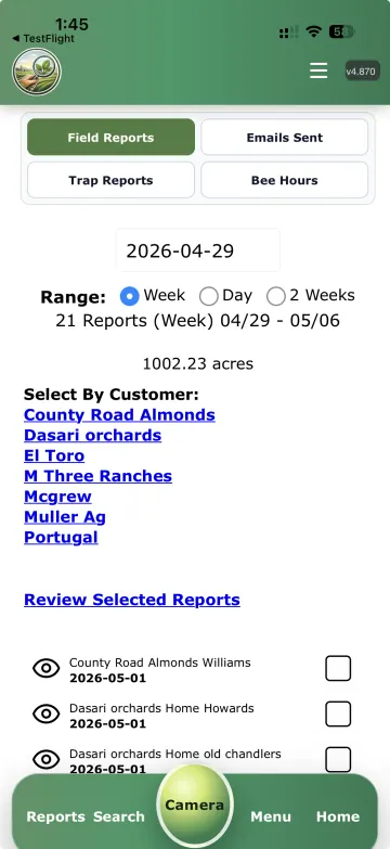 AgFieldScout sample report list